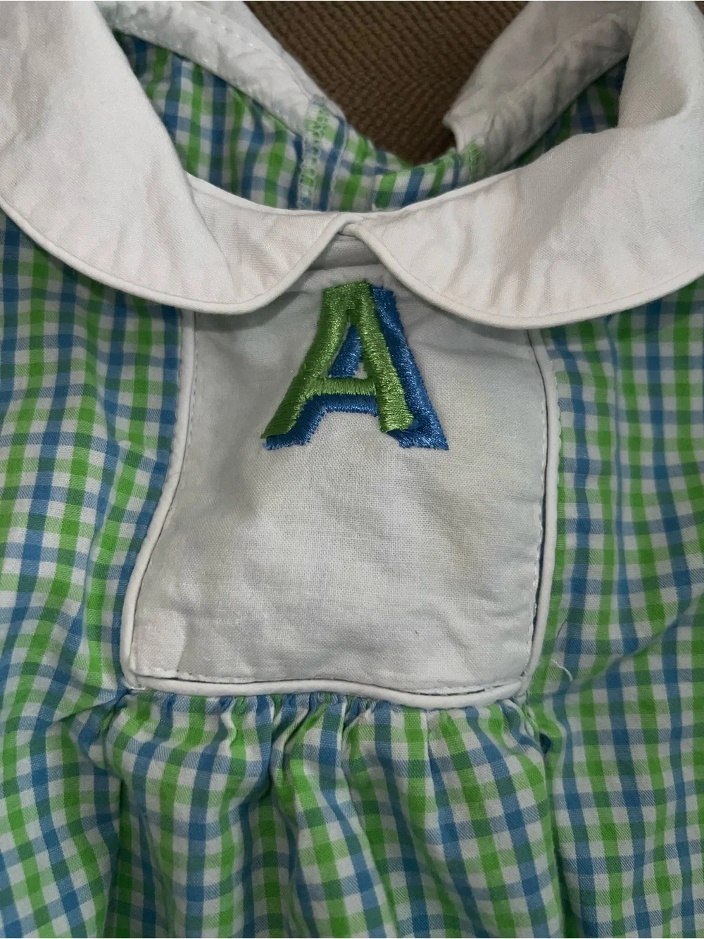 Vintage Green & Blue Gingham Girls' Set with Peter Pan Collar